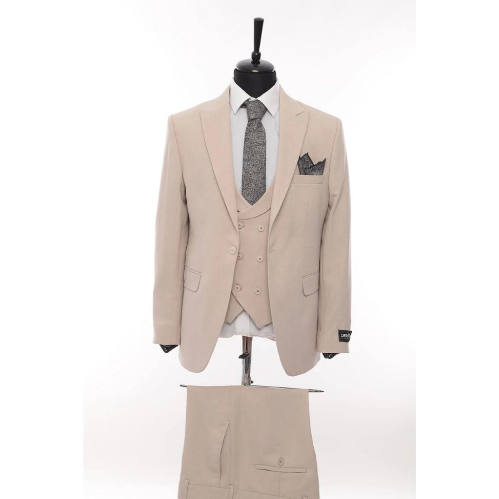 Derman Light Cream Patterned Fabric Luxury Suit 3 Pieces